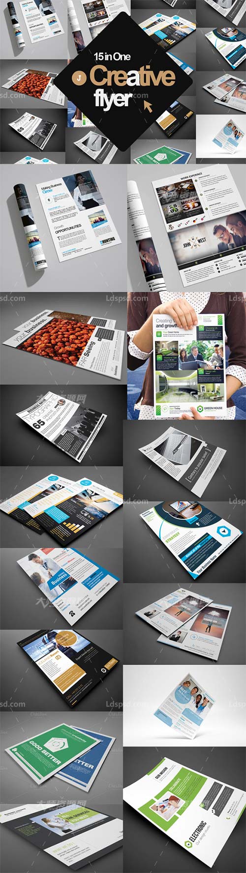 15 in 1 Creative Flyer Bundle,15个创意的商业传单模板